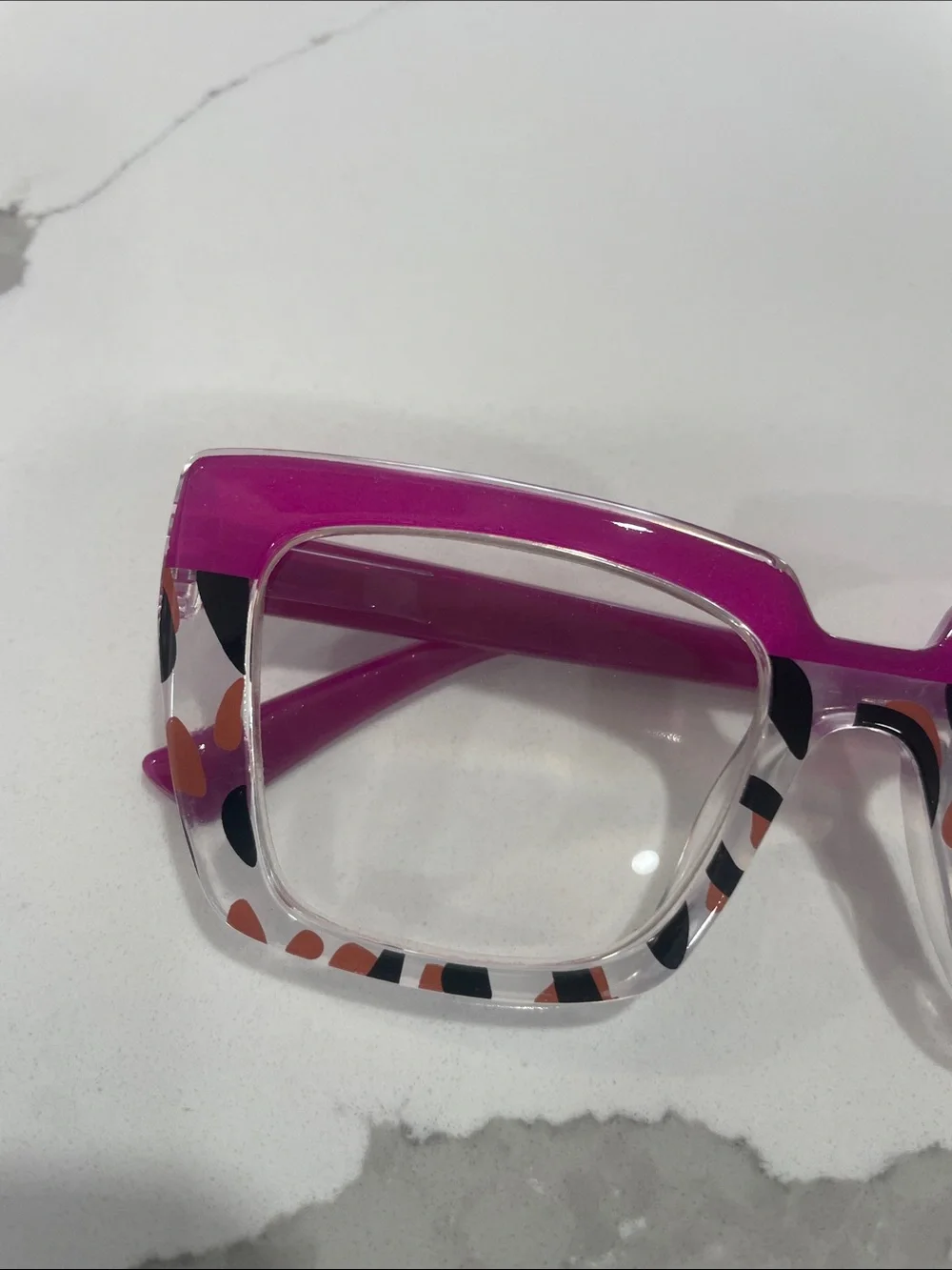 Stylish Pink Patterned Square Reading Glasses